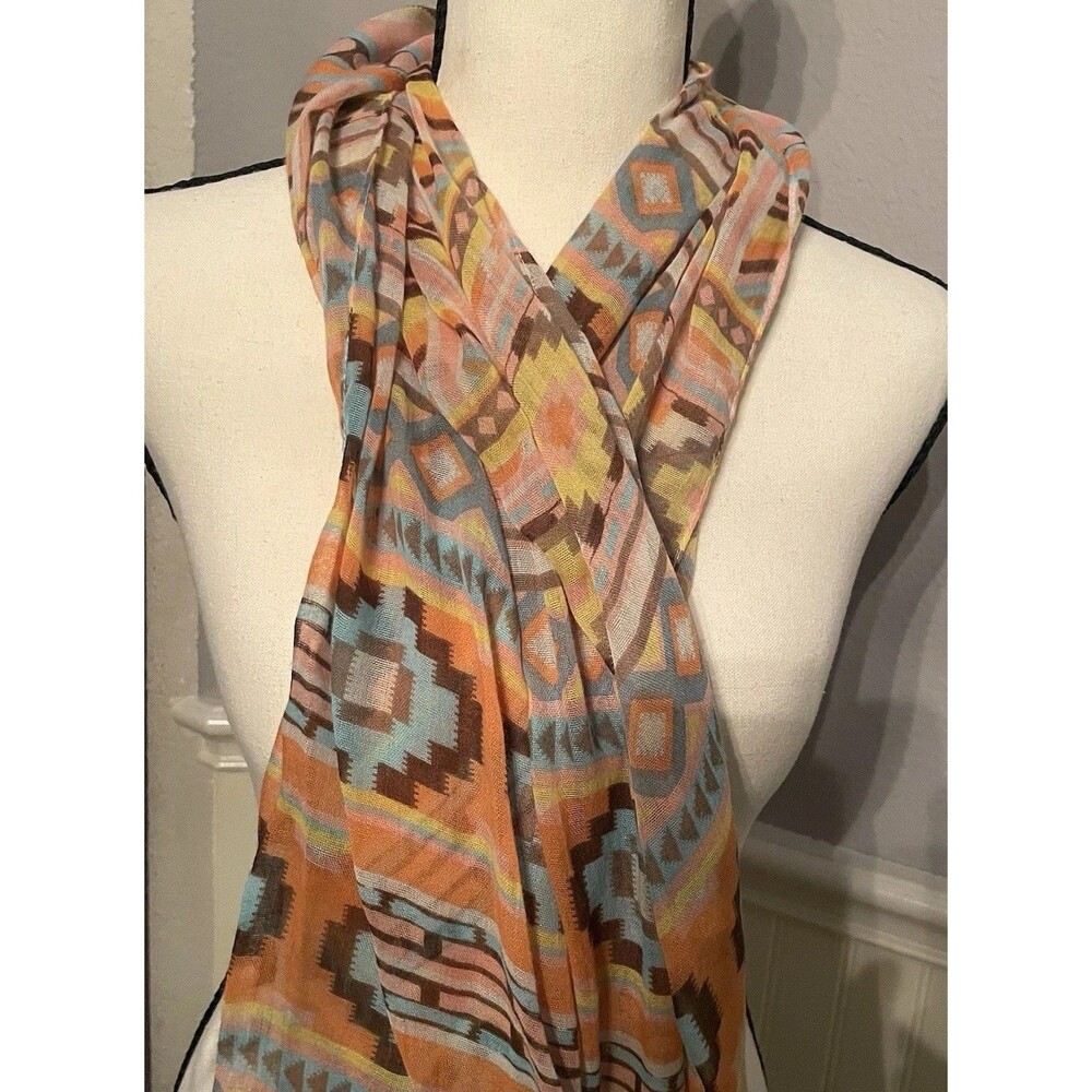 Boho Aztec Tribal Print Lightweight Scarf Shawl Wrap - Multicolor Geometric